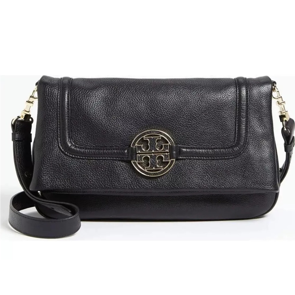 Tory Burch Amanda pebbled leather fold over cross body purse